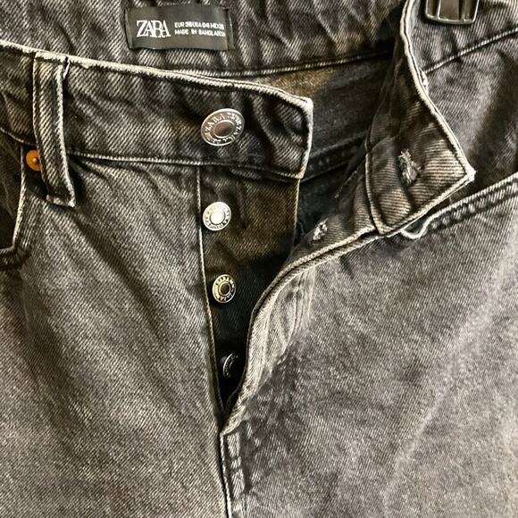 Zara Jeans Women Size 4 Black High Rise Waist Wide Leg Raw Hem Denim Pants - Picture 4 of 13